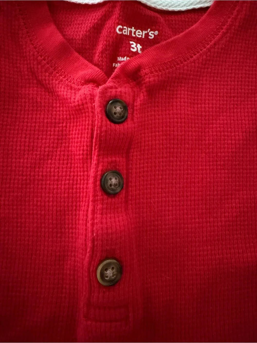 Carter's Red Long-Sleeve Waffle Henley with Plaid Elbow Patch